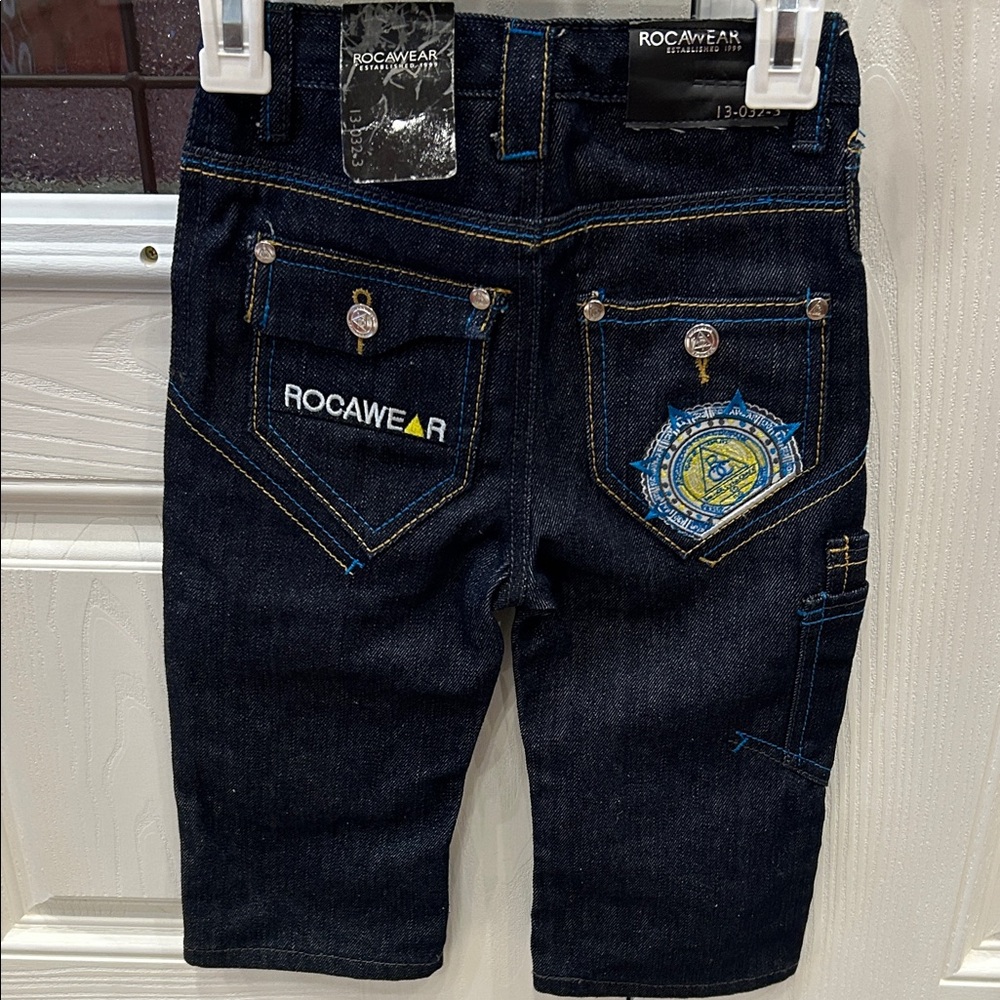 Rocawear Dark Denim Jeans with Yellow and Blue Stitching - Picture 11 of 12